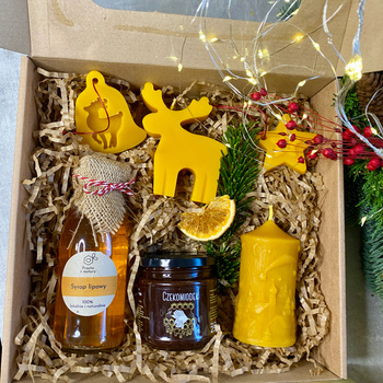 Zestaw świąteczny duży z syropem, miodem i świecą wigilijną  - warianty