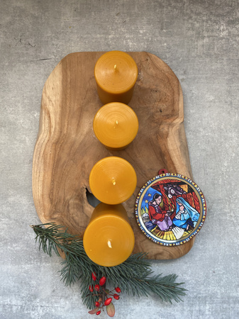 Zestaw świec adwentowych - gładkie walce różne wysokości + Adwentownik