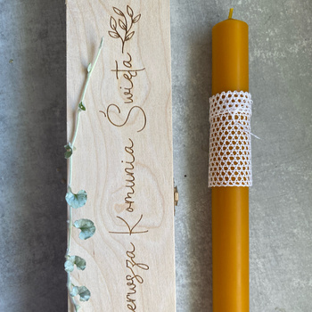 Gromnica w drewnianym pudełku Pierwsza Komunia Święta