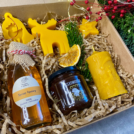 Zestaw świąteczny duży z syropem, miodem i walcem plaster miodu - warianty