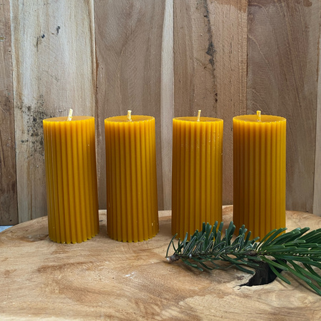 Zestaw świec adwentowych - małe walce w prążki + Adwentownik