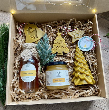 Zestaw świąteczny duży z syropem, miodem i choinką - warianty