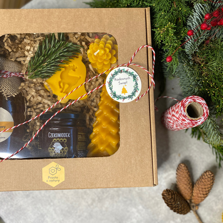 Zestaw świąteczny duży z syropem, miodem i walcem plaster miodu - warianty