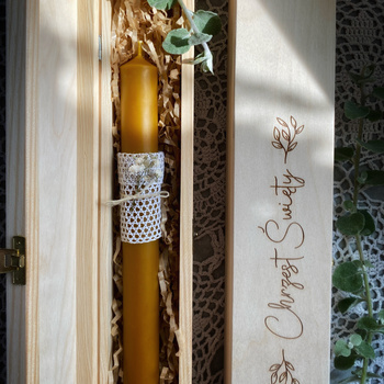 Gromnica w drewnianym pudełku Chrzest Święty